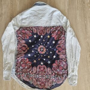 Free People Bandana Bandit Western Chambray Shirt Hemp Blend  Women's XS